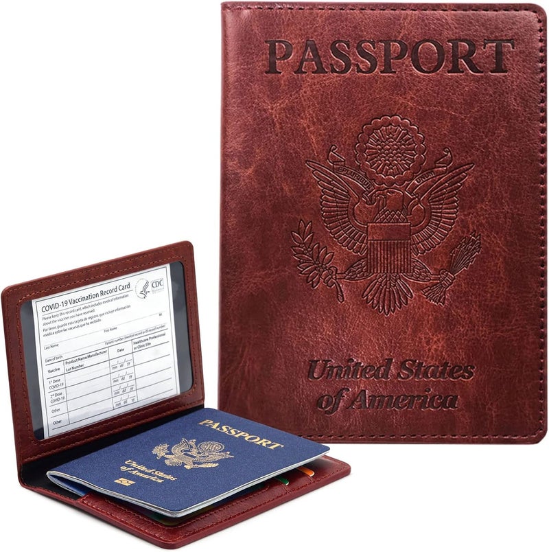 KAOBAN Passport Holder Cover Wallet Case RFID Blocking Leather Card Slot Travel Accessories Documents Organizer Protector for Women Men, Brown - Image 1